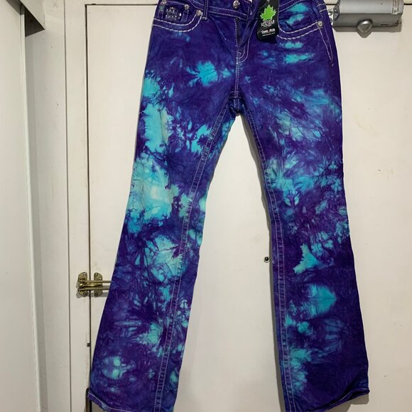 NEW COSTA NADA UPCYCLE MISS ME LOW RISE BOOT STRETCH TIE-DYE JEANS SIZE 28 - Picture 8 of 13